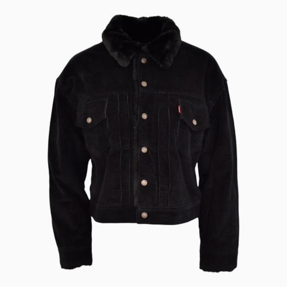 Levi's NWT Heritage Corduroy Sherpa Trucker Jacket in Black w/Black Faux Fur - Picture 2 of 8